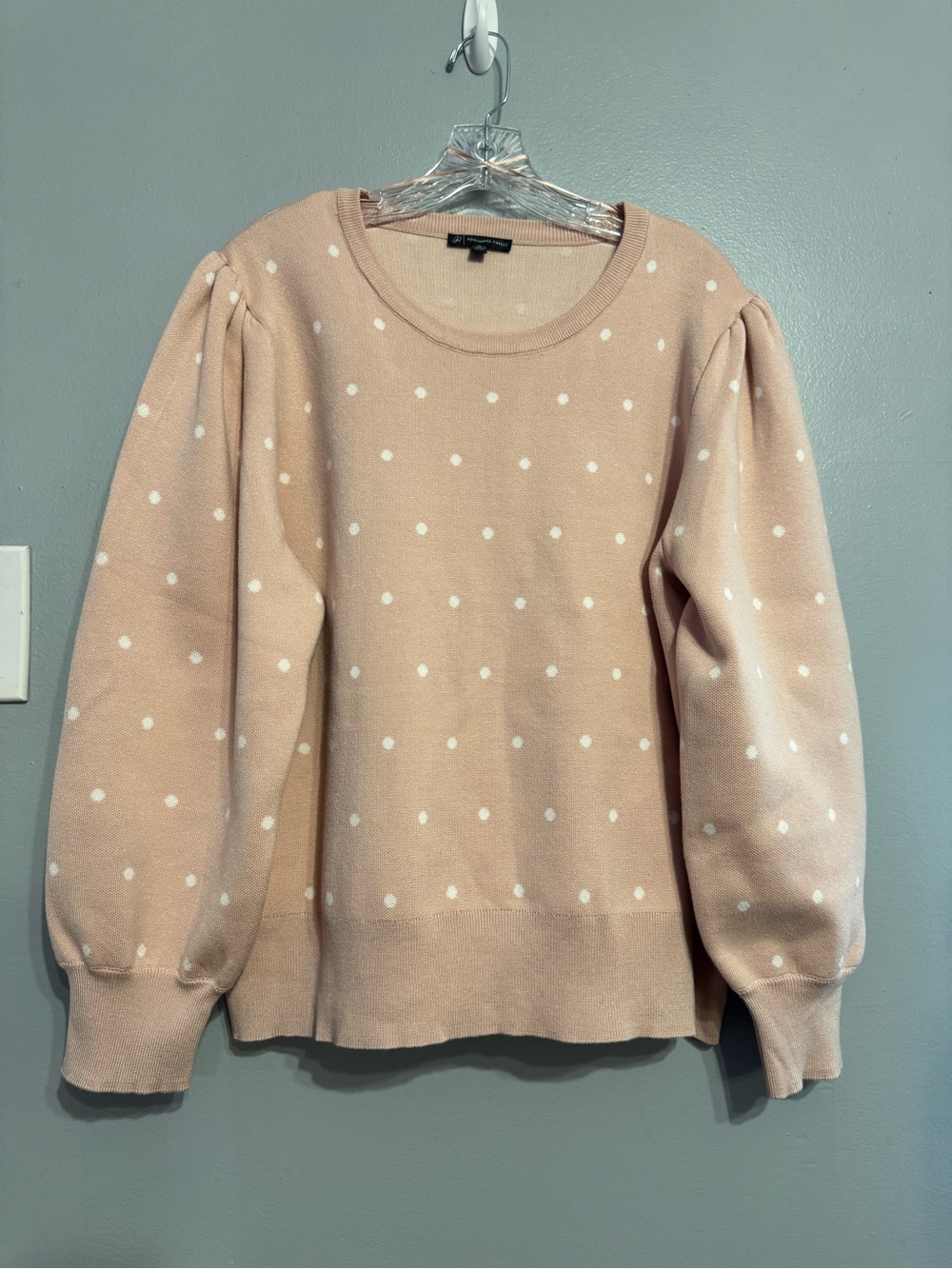Adrianna Papell Blush Pink Polka Dot Puff Sleeve Sweater